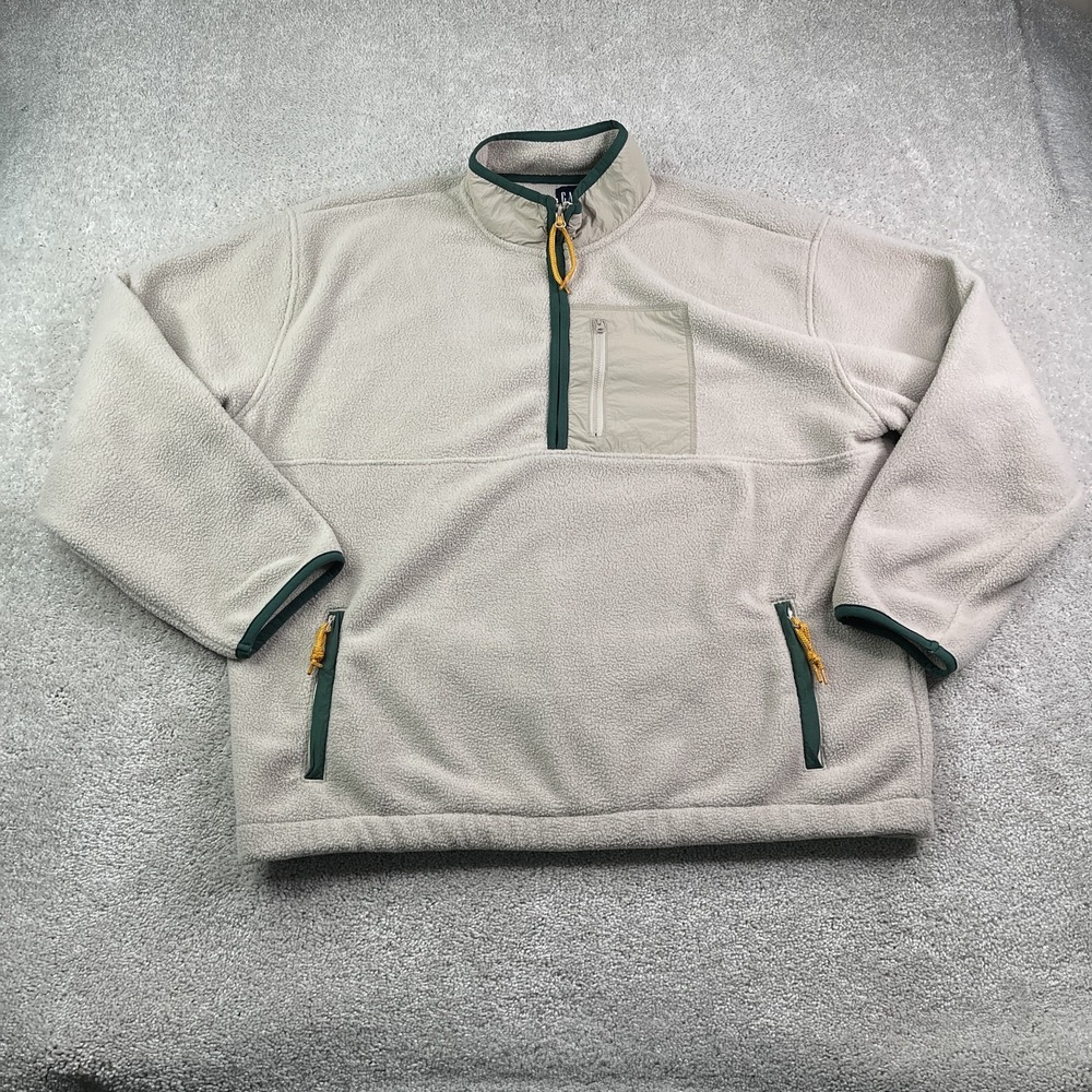 Gap Jacket Mens 2XL XXL Tan Heavy Fleece Half Zip Pullover Sweater Outdoors